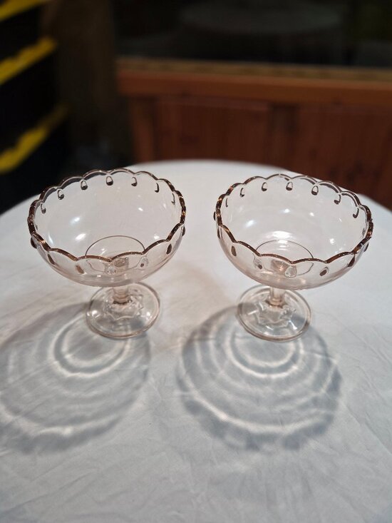 Indiana Glass Accessories - Vintage Indiana Glass Teardrop Pink Satin Pedestal Compote Bowl Pair